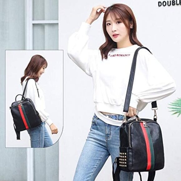 PU Leather Mini B Big Black Backpack Women Cute Fashion Shoulder Bag Small Purse - Picture 7 of 7